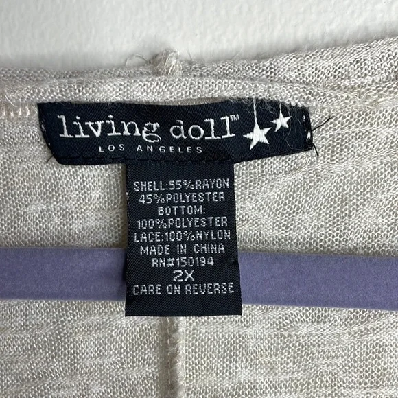 Living Doll Size 2X Ivory Lace Trim Gauzy 3/4 Sleeve Lightweight Dainty Top - Picture 6 of 11